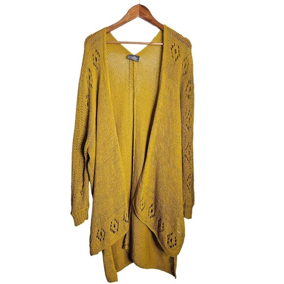Wooden Ships Paola Buendia Mustard Yellow Open Knit Light Cardigan Sweater M/L - Picture 2 of 12